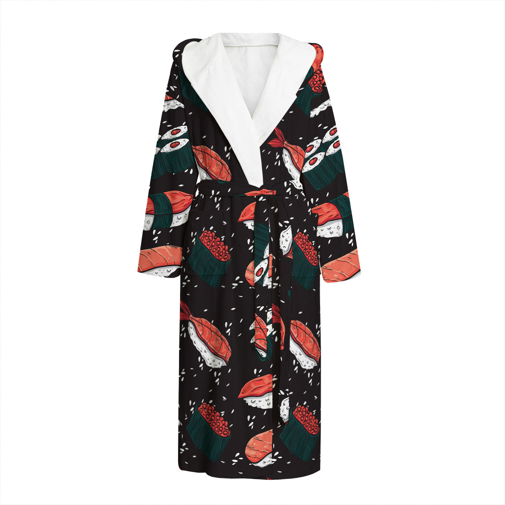 Japanese Sushi Pattern Print Hooded Bathrobe