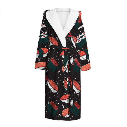 Japanese Sushi Pattern Print Hooded Bathrobe