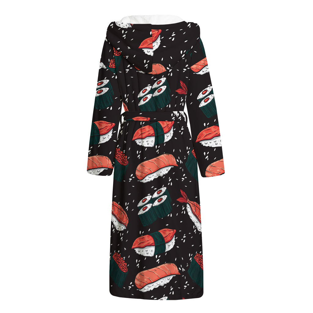 Japanese Sushi Pattern Print Hooded Bathrobe