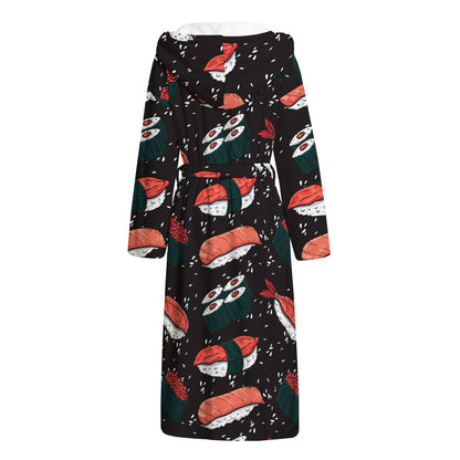 Japanese Sushi Pattern Print Hooded Bathrobe