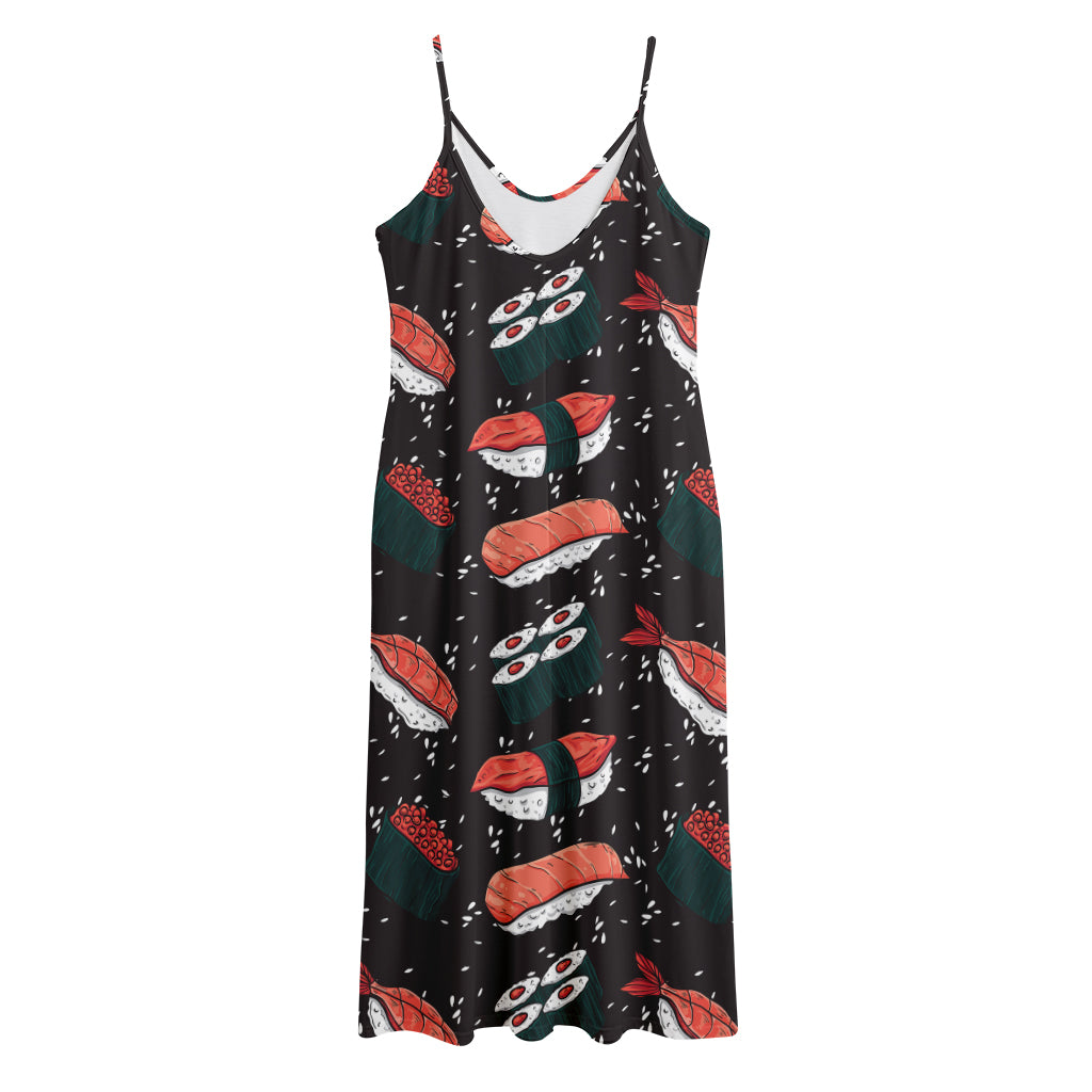 Japanese Sushi Pattern Print Jersey Midi Cami Dress