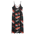 Japanese Sushi Pattern Print Jersey Midi Cami Dress