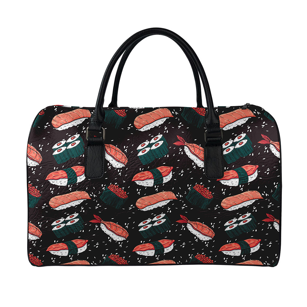 Japanese Sushi Pattern Print Leather Duffle Bag