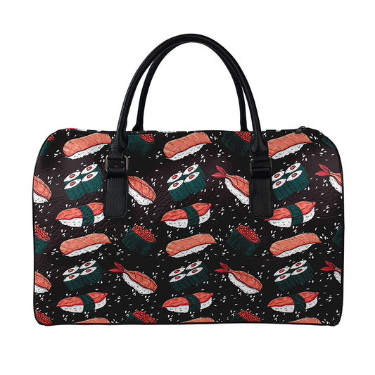 Japanese Sushi Pattern Print Leather Duffle Bag
