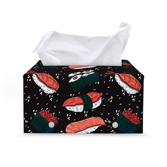 Japanese Sushi Pattern Print Leather Tissue Box Cover