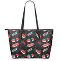 Japanese Sushi Pattern Print Leather Tote Bag With Zipper