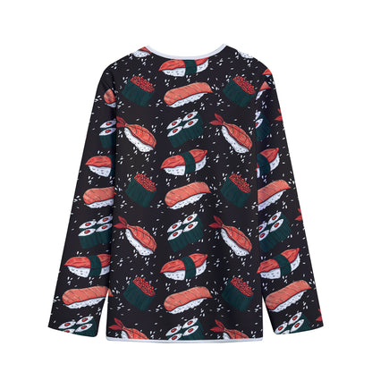 Japanese Sushi Pattern Print Long Sleeve Short Coat
