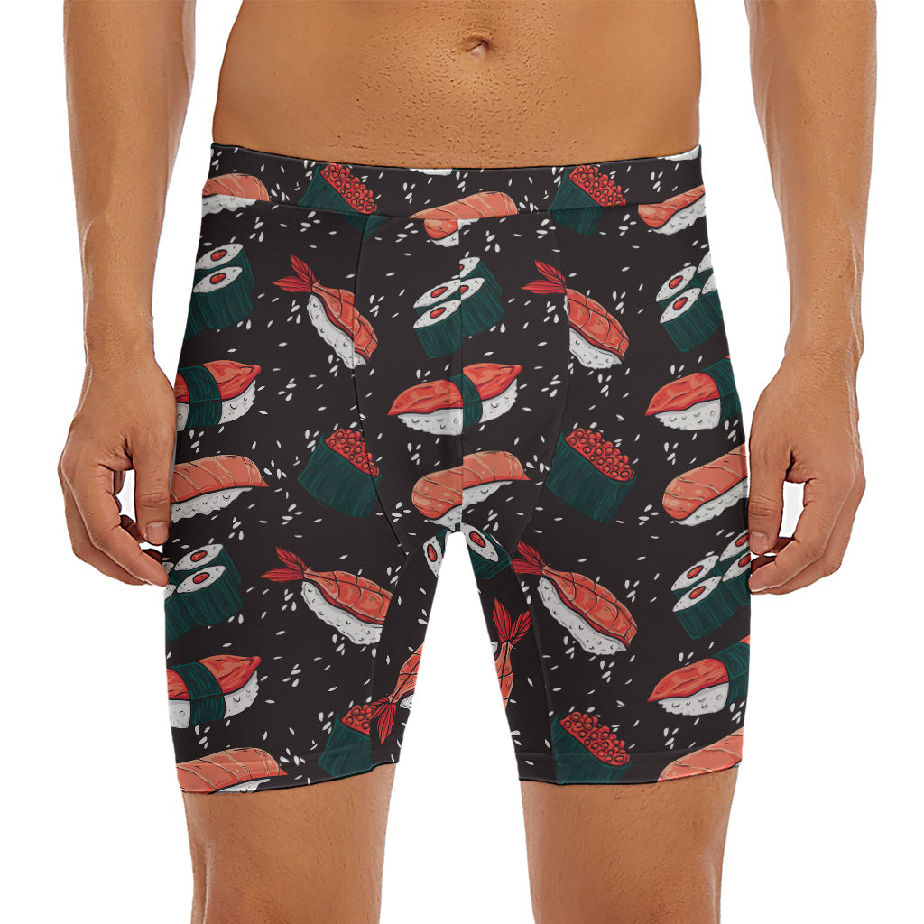 Japanese Sushi Pattern Print Men's Long Boxer Briefs