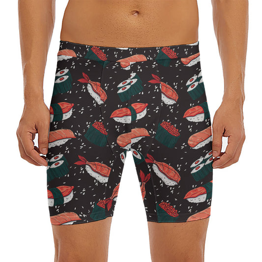 Japanese Sushi Pattern Print Men's Long Boxer Briefs