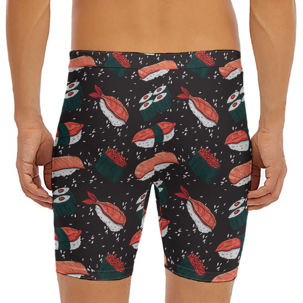 Japanese Sushi Pattern Print Men's Long Boxer Briefs