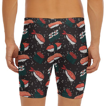 Japanese Sushi Pattern Print Men's Long Boxer Briefs