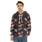 Japanese Sushi Pattern Print Men's Velvet Pullover Hoodie