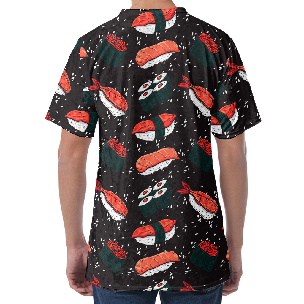 Japanese Sushi Pattern Print Men's Velvet T-Shirt