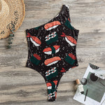 Japanese Sushi Pattern Print One Shoulder Bodysuit