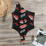 Japanese Sushi Pattern Print One Shoulder Bodysuit