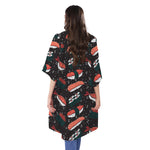 Japanese Sushi Pattern Print Open Front Beach Cover Up