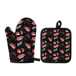 Japanese Sushi Pattern Print Oven Mitt And Pot Holder Set