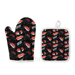 Japanese Sushi Pattern Print Oven Mitt And Pot Holder Set