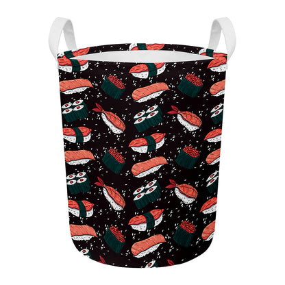 Japanese Sushi Pattern Print Round Laundry Basket
