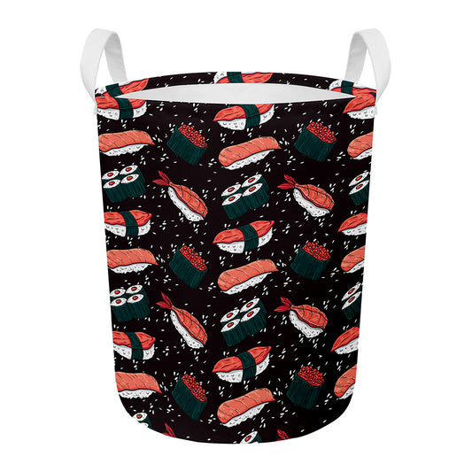 Japanese Sushi Pattern Print Round Laundry Basket