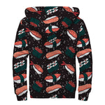 Japanese Sushi Pattern Print Sherpa Lined Zip Up Hoodie