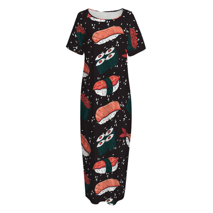 Japanese Sushi Pattern Print Short Sleeve Long Nightdress