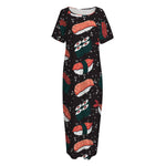 Japanese Sushi Pattern Print Short Sleeve Long Nightdress