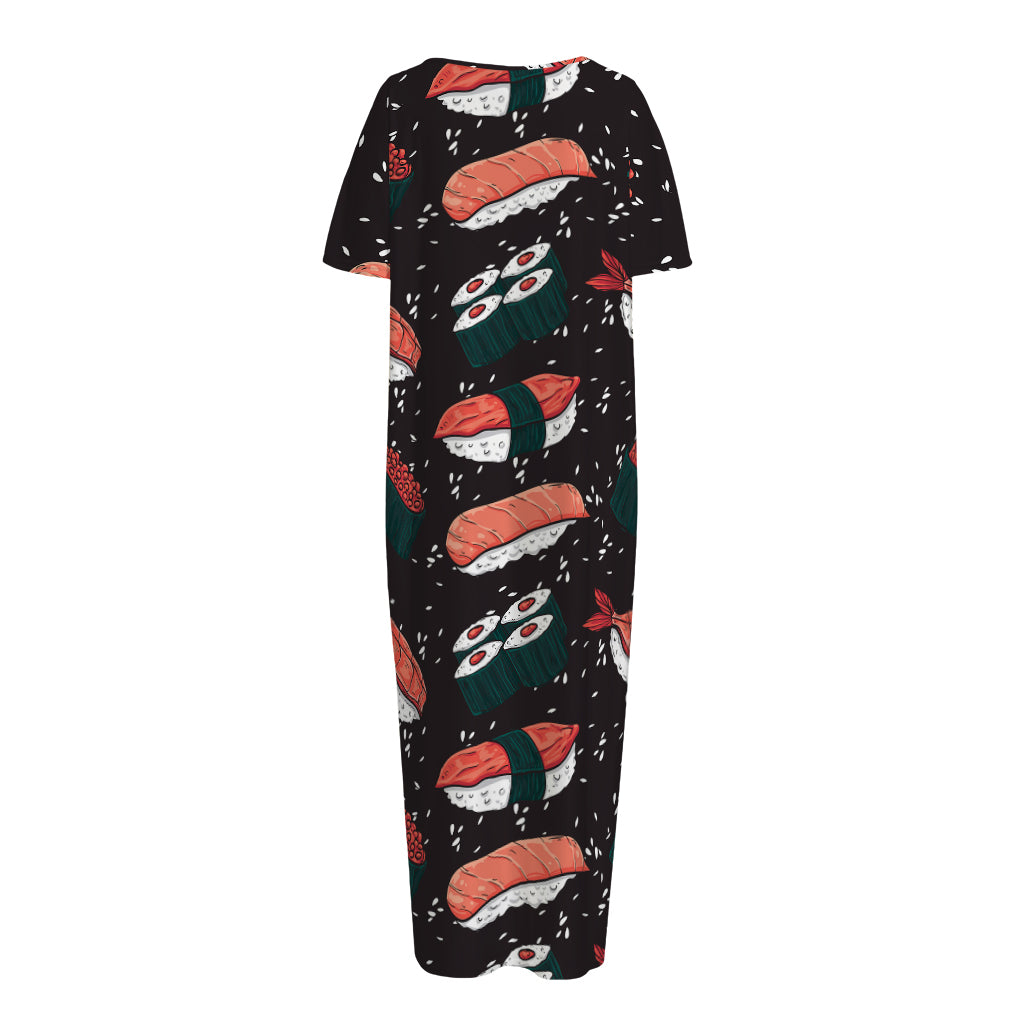 Japanese Sushi Pattern Print Short Sleeve Long Nightdress
