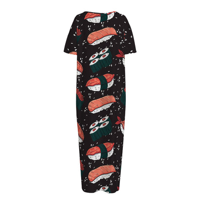 Japanese Sushi Pattern Print Short Sleeve Long Nightdress
