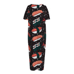 Japanese Sushi Pattern Print Short Sleeve Long Nightdress