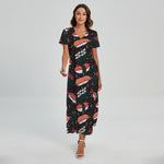Japanese Sushi Pattern Print Short Sleeve Maxi Dress