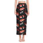Japanese Sushi Pattern Print Side Slit Maxi Skirt