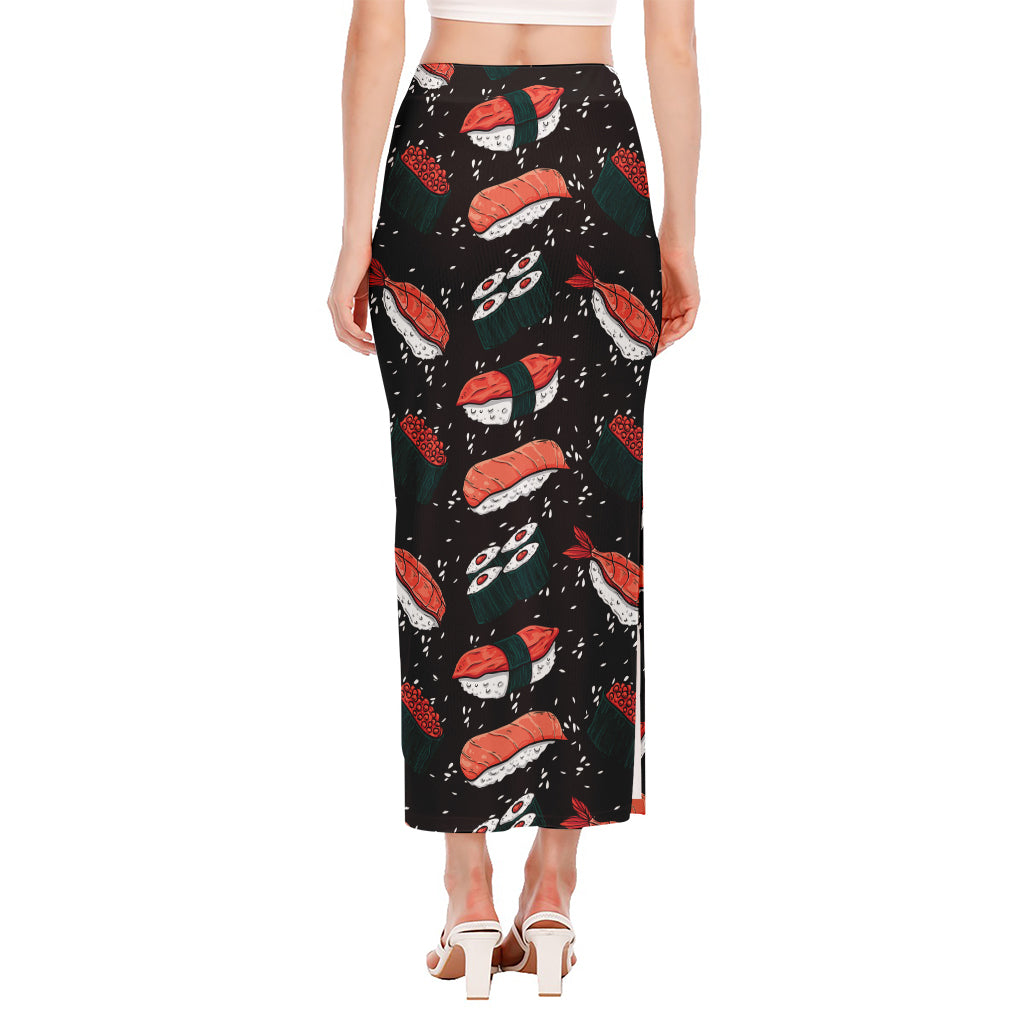 Japanese Sushi Pattern Print Side Slit Maxi Skirt