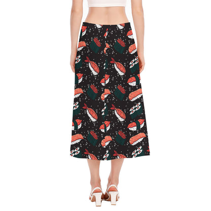 Japanese Sushi Pattern Print Side Slit Midi Skirt