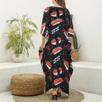 Japanese Sushi Pattern Print Silk V-Neck Kaftan Dress