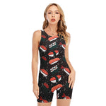 Japanese Sushi Pattern Print Sleeveless One Piece Swimsuit