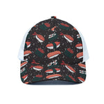 Japanese Sushi Pattern Print White Mesh Trucker Cap