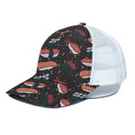 Japanese Sushi Pattern Print White Mesh Trucker Cap