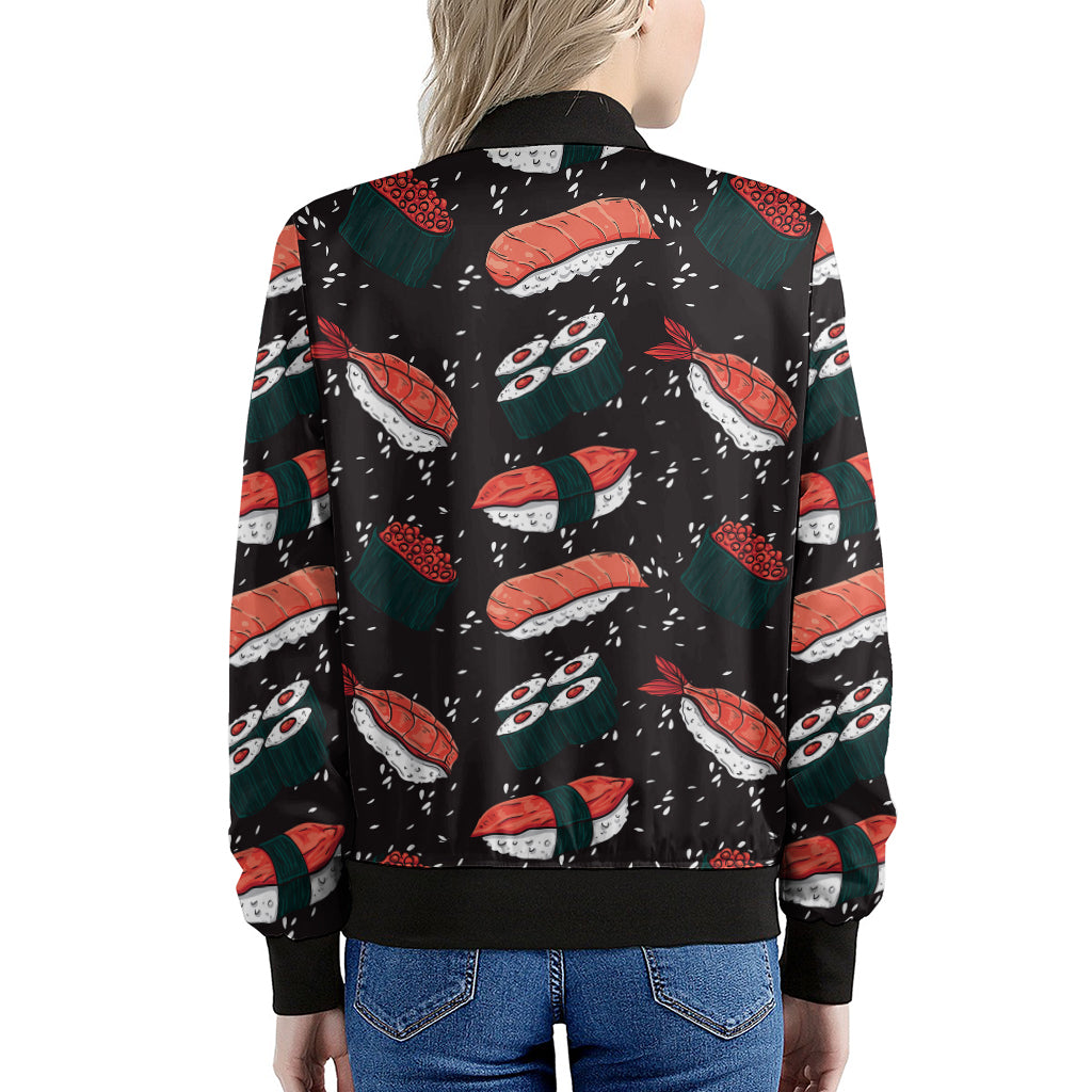 Japanese Sushi Pattern Print Women's Bomber Jacket