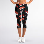 Japanese Sushi Pattern Print Women's Capri Leggings