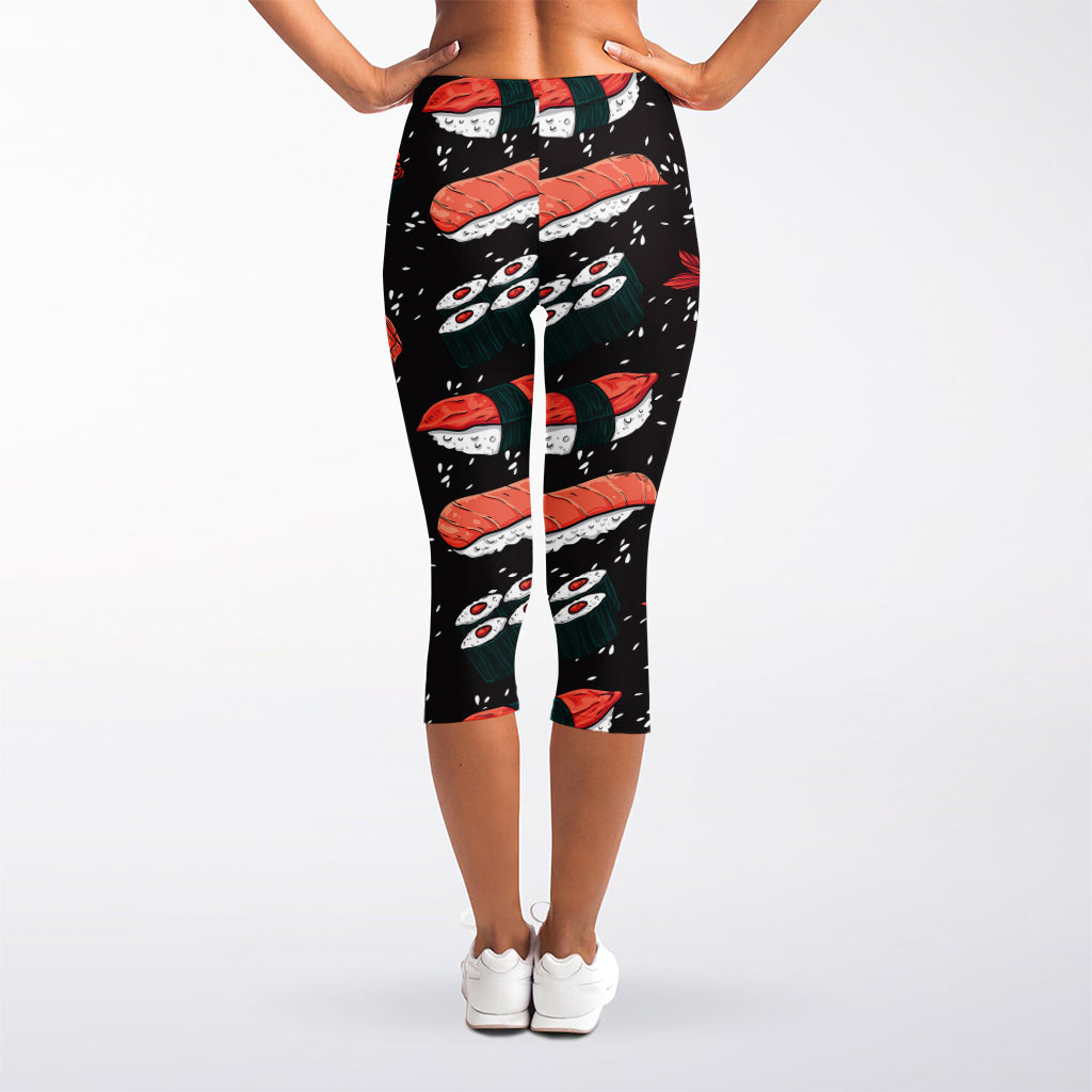 Japanese Sushi Pattern Print Women's Capri Leggings