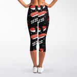 Japanese Sushi Pattern Print Women's Capri Leggings