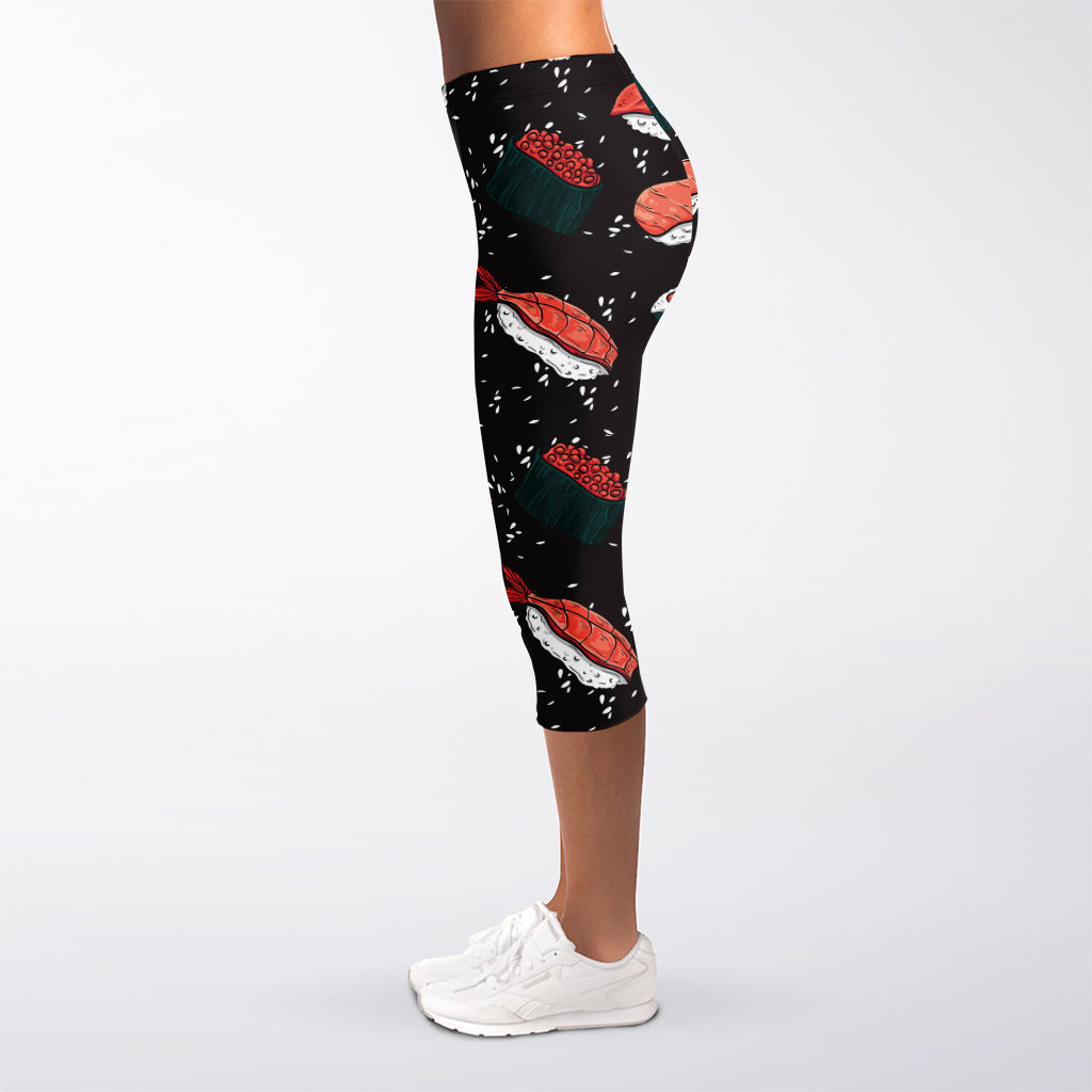 Japanese Sushi Pattern Print Women's Capri Leggings