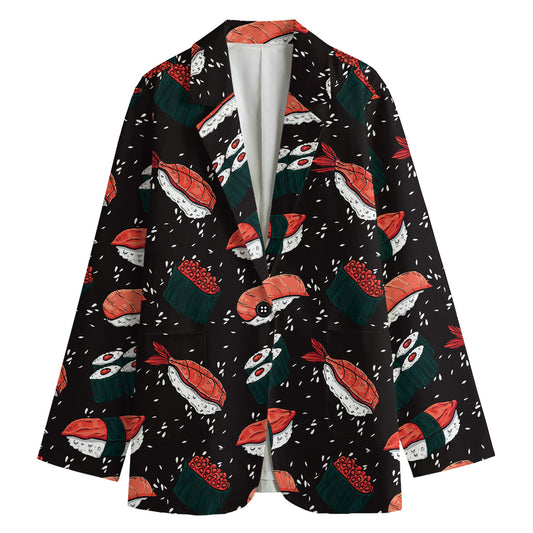 Japanese Sushi Pattern Print Women's Cotton Blazer