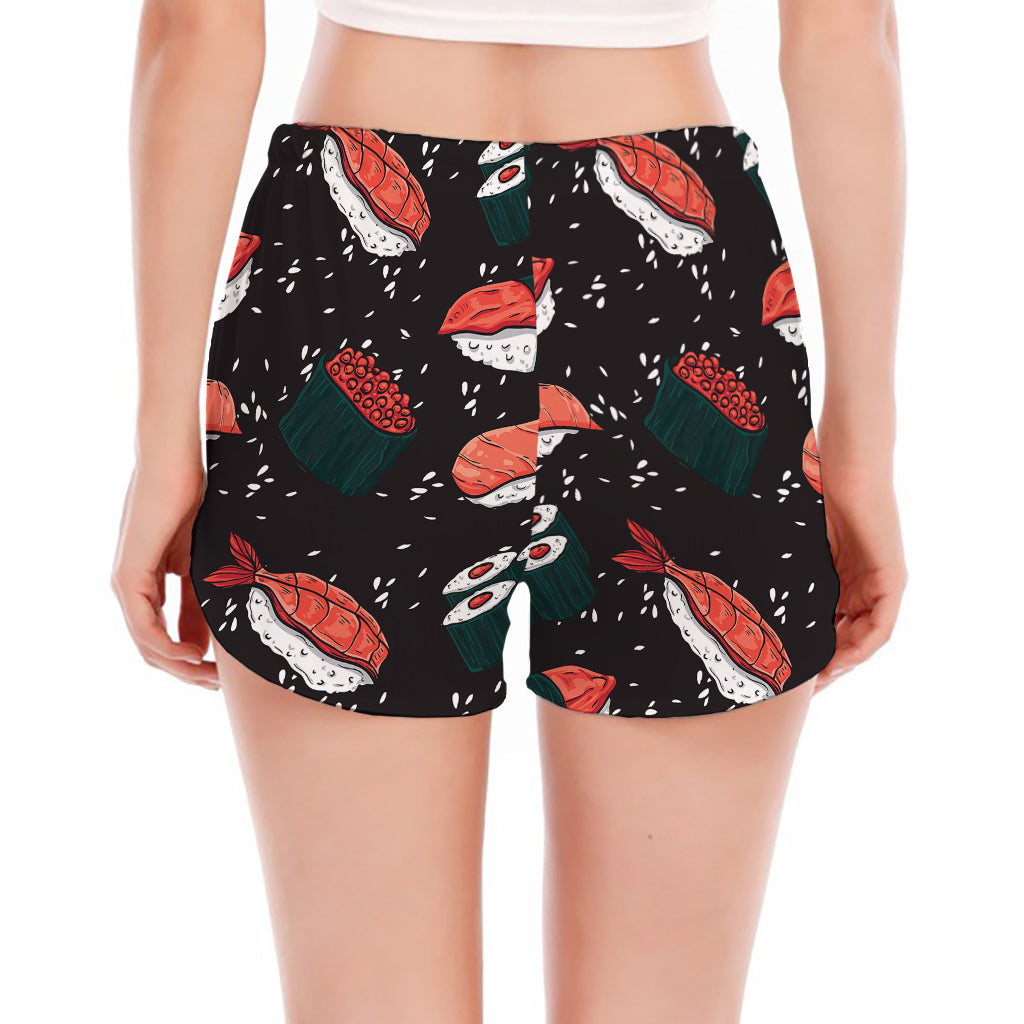 Japanese Sushi Pattern Print Women's Split Running Shorts