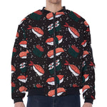 Japanese Sushi Pattern Print Zip Sleeve Bomber Jacket