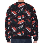 Japanese Sushi Pattern Print Zip Sleeve Bomber Jacket