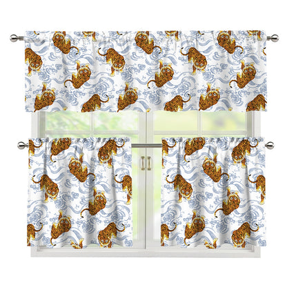 Japanese Tiger Pattern Print 3 Piece Kitchen Curtains