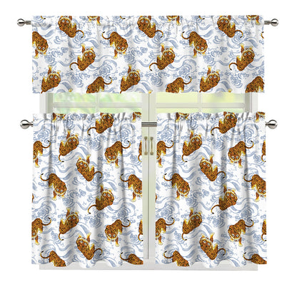 Japanese Tiger Pattern Print 3 Piece Kitchen Curtains