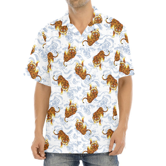 Japanese Tiger Pattern Print Aloha Shirt